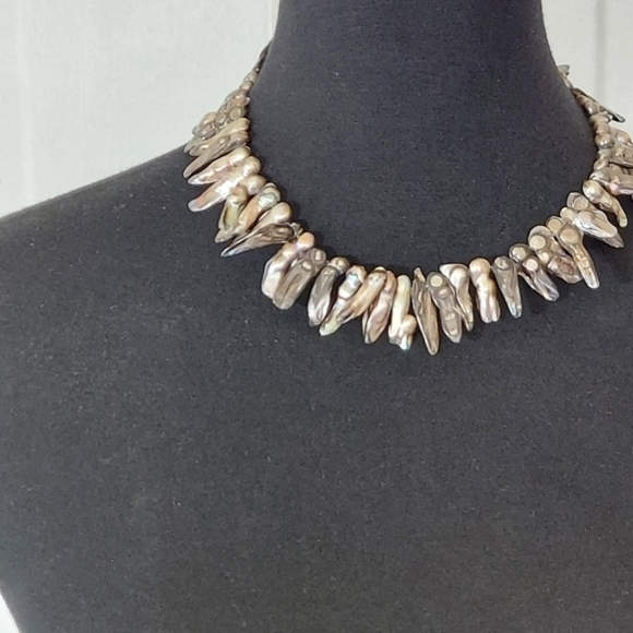 Vintage Shell Choker Shades of Black Gray and Cream Stunning Goldtone Hardware - Picture 2 of 8